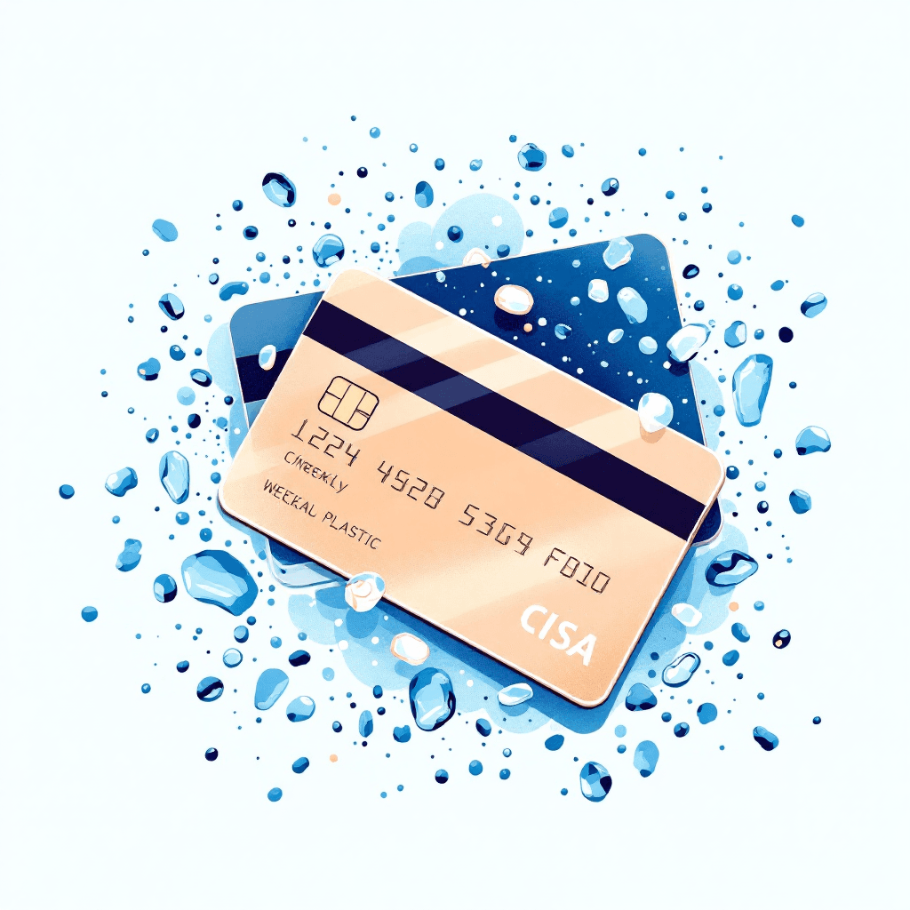 Credit card surrounded by microplastic particles