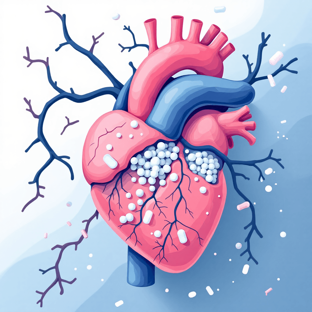 Heart with microplastics in arteries