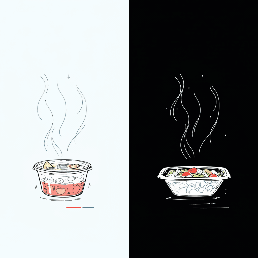 Hot vs cold food in containers showing leaching differences