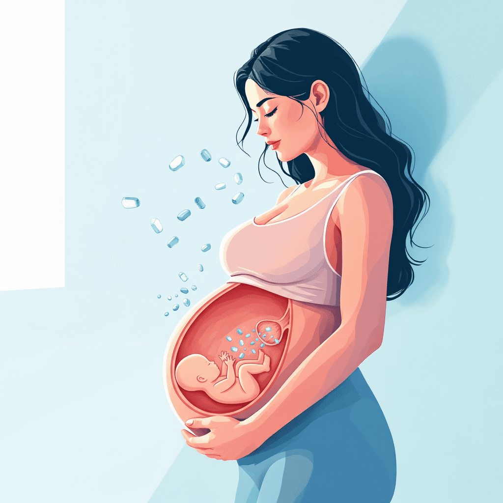 Pregnant woman with microplastics affecting fetus